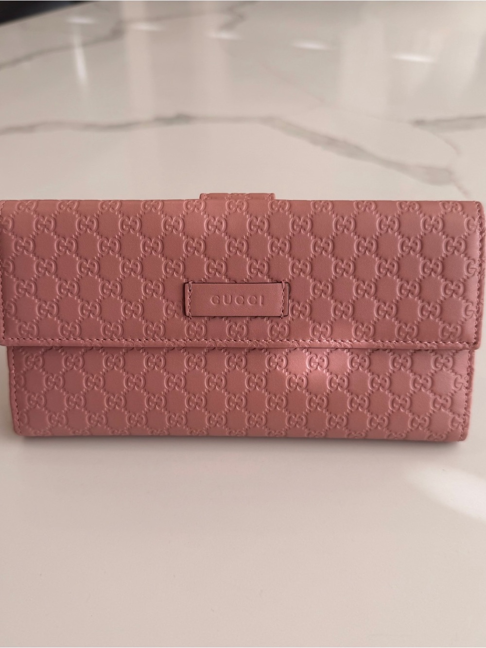Gucci dusty Pink Embossed GG Leather Continental Wallet